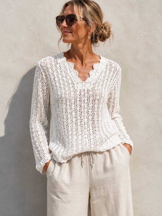 Northern Reflections Sweaters - Northern Reflections White Open Knit Crochet Sweater L Cotton Boho